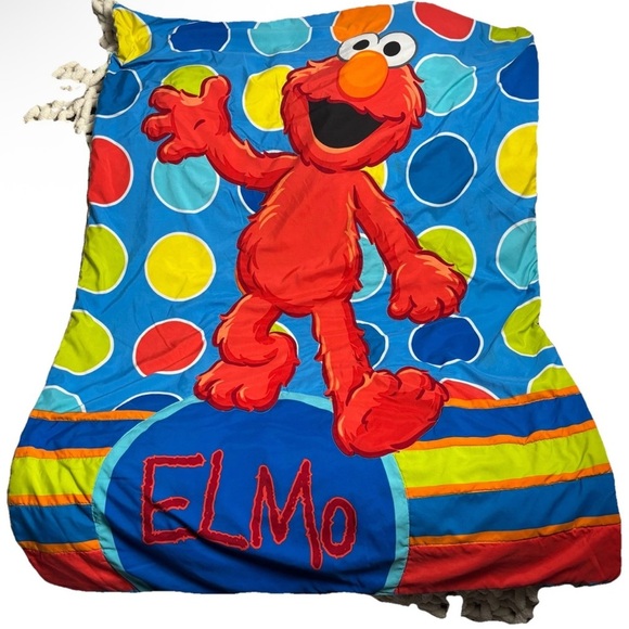 VTG Elmo Sesame Street Reversible Kids Blanket Colorful Polka Dot Print 50x60 - Picture 1 of 2